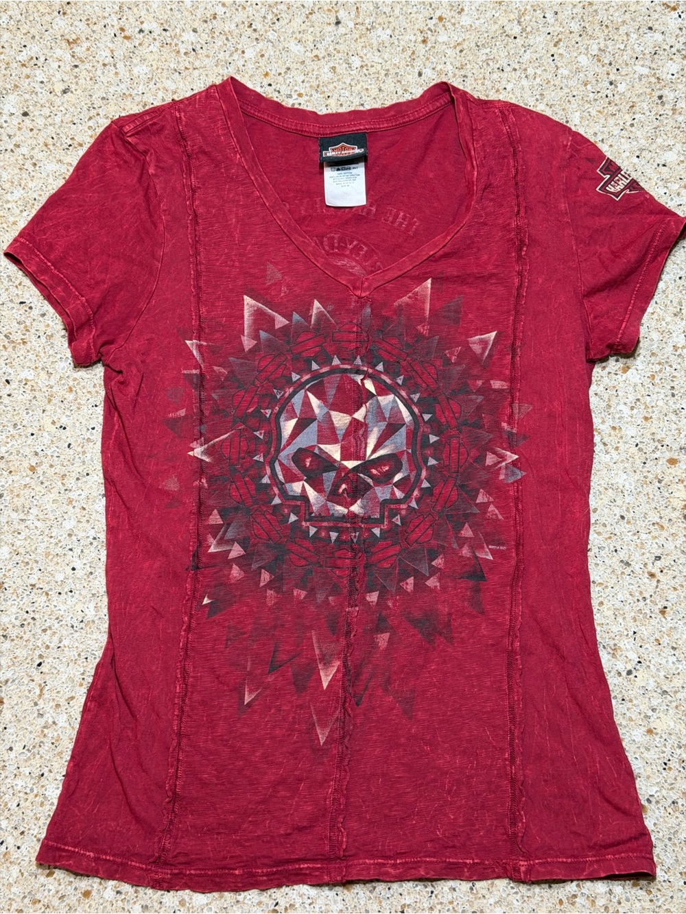 Harley-Davidson Women's Red V-Neck Skull Mandala Graphic Tee